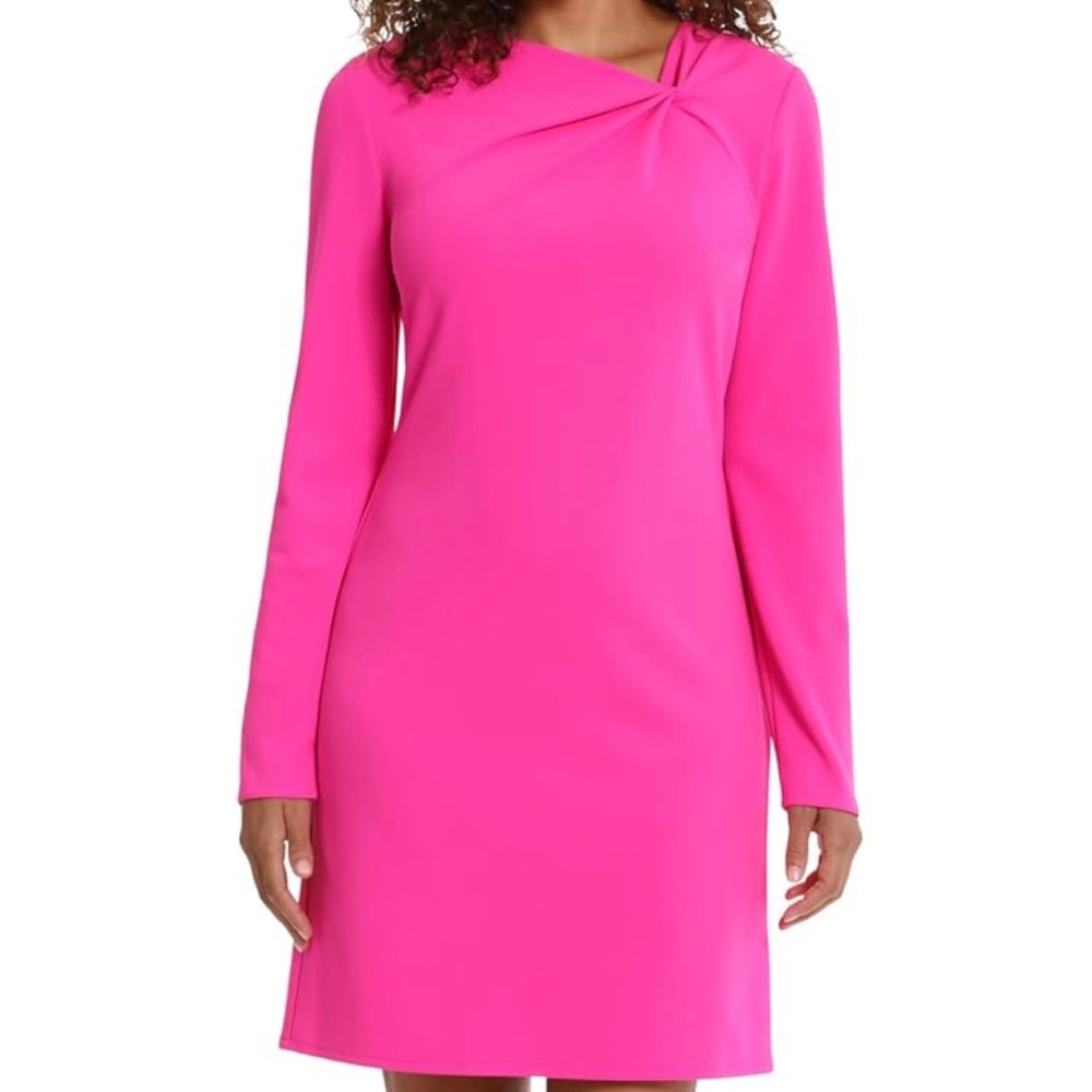 London Times Fuchsia Asymmetrical Neckline Knotted Sheath Dress Size 6